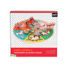 Petit Collages Farm Animals Wooden Sliding Maze features wooden farm animal figures on a circular maze board, designed for children aged 12 months and up.