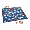 Dogscapades: A Barking Mad Game All About Dogs by Petit Collage features a blue path with paw prints, animal figures, and dog-themed tokens arranged on and around the board.