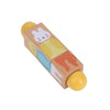 The Petit Collage Petit Match-up Wooden Twist Toy features four animal-illustrated wooden blocks connected by yellow rounded ends, shown isolated on a white background.