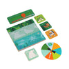 Bees, Trees, Seas, and Me by Petit Collage is a childrens board game set with illustrated animal cards, a spinner, a score tracker, and a game board featuring sea and jungle animals.