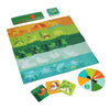 Bees, Trees, Seas, and Me by Petit Collage is a board game set with an illustrated board, animal cards, a spinner, and a slider—all themed around different animal habitats.