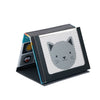 The Tummy Time Peekaboo by Petit Collage is a black and white tent-shaped baby book with a simple gray cat on the cover and other high-contrast images inside.
