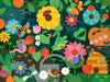 Discover the Secret Garden 24-Piece Floor Puzzle by Petit Collage, featuring a colorful garden scene with flowers, fruits, bees, ladybugs, ants, butterflies, a snail, caterpillar, spider web, and beehive.