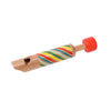 The Slide and Play Wooden Whistle by Petit Collage features a colorful striped design and a red knob at the end.