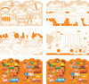 The Petit Collage Coloring Book with Stickers: Vehicles features six cartoon-style scenes of trucks, construction vehicles, traffic signs, and roads in orange, yellow, and white.