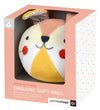 The Organic Bunny Soft Chime Ball by Petit Collage is a boxed, bunny-shaped toy suitable for ages 0 months and up.