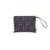 The Petit Collage Two Sided Superheroes On-the-Go Puzzle features a vibrant pattern of superhero masks, lightning bolts, and stars on a black background. This compact puzzle is perfect for fun wherever you go.