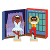 The Petit Collage Ballet Dancers Magnetic Dress Up set features two illustrated wooden figures in open boxes—one in a white tutu, the other in a yellow and red masked costume. Both pose gracefully with arms raised.