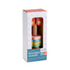 The Butterfly Wooden Shaker by Petit Collage is a pastel-colored, butterfly-shaped wooden shaker toy, packaged in a white polka-dot box.