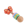 The Butterfly Wooden Shaker from Petit Collage features a red butterfly shape on one end and colorful rings along its wooden handle.