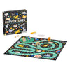 The Petit Collage Catventures Board Game set includes an illustrated box, board, four cat-shaped tokens, three dice, and a stack of cards ready for play.