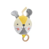 The Petit Collage Busy Bunny Musical Mobile features a plush animal head with floppy ears, a smiling face, and a wooden ring at the bottom, shown isolated on a white background.
