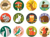 The Forest Animals Matching Game by Petit Collage features twelve circular illustrations of animals like a hedgehog, fox, owl, and more in whimsical forest scenes.