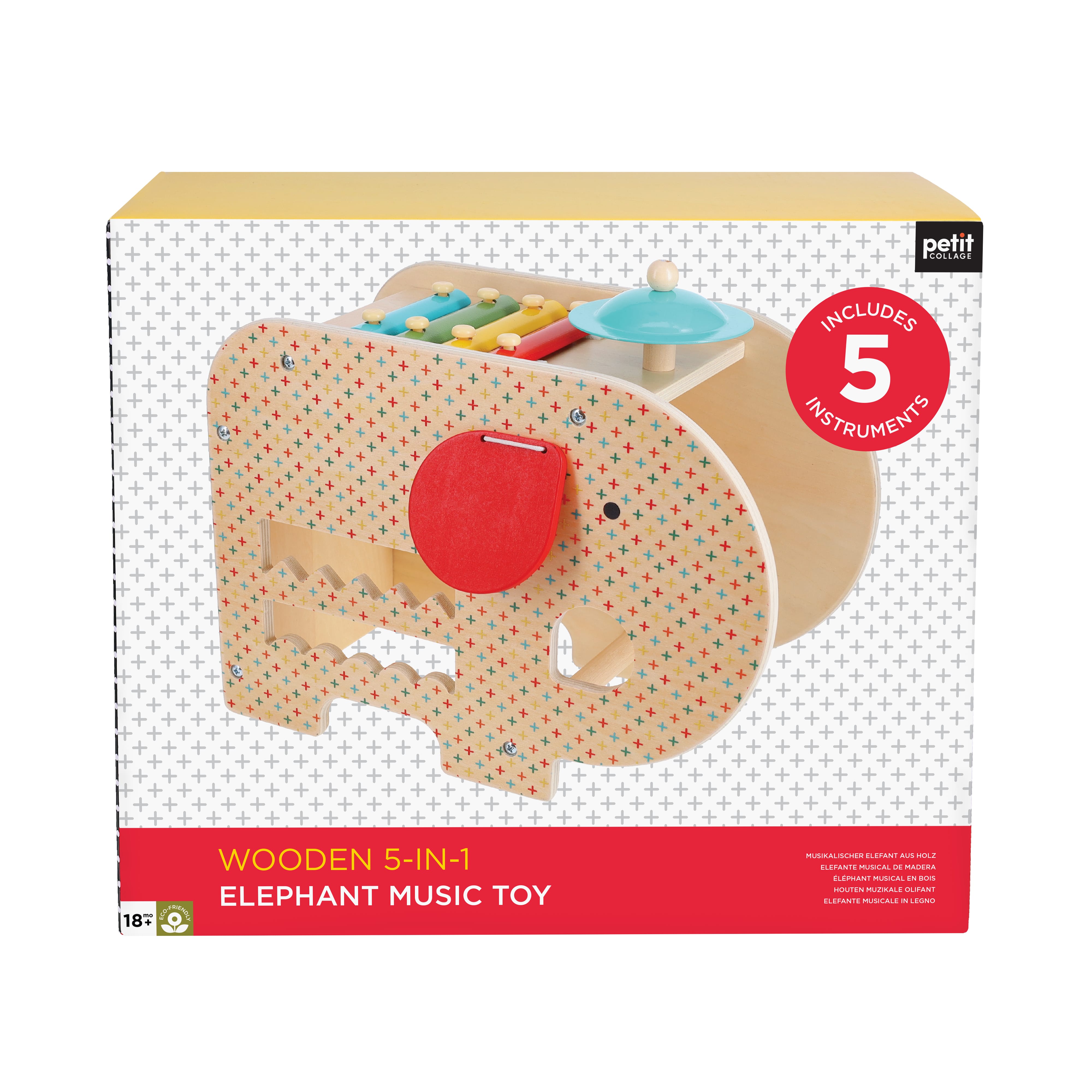 Elephant Instrument Toy Wooden 5-in-1 Elephant Music Toy