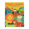 The Mosaic Sticker Activity: Animal Friends by Petit Collage features a vibrant cover with geometric illustrations of a lion, owl, monkey, alligator, and other animals. Perfect for ages 4 and up.