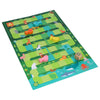 Slides and Climbs: A Get to the Top Game by Petit Collage is a colorful board game with animal pieces, a die, and illustrated jungle and sea pathways on a green background.