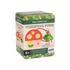 The Petit Collage Mini Craft Kit: Toadstool Purse, for ages 6+, features a felt mushroom purse and keychain. Box warns of small parts.