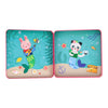 The Petit Collage Mix and Match Mermaids Magnetic Play Set features an illustrated box with a bunny and a panda as mermaids, surrounded by fish, sea plants, a treasure chest, and an anchor on the sandy ocean floor.