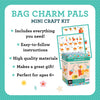 Mini Craft Kit: Pocket Pal Bag Charms by Petit Collage includes all the supplies, materials, and instructions you need. It features colorful sample projects and is recommended for ages 6 and up. Box and example crafts are shown.
