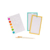 The Petit Collage Mini Masterpieces My Painting Set includes a flower coloring sheet with paint dots, two blank sheets with colored borders, and two paintbrushes on a white background.