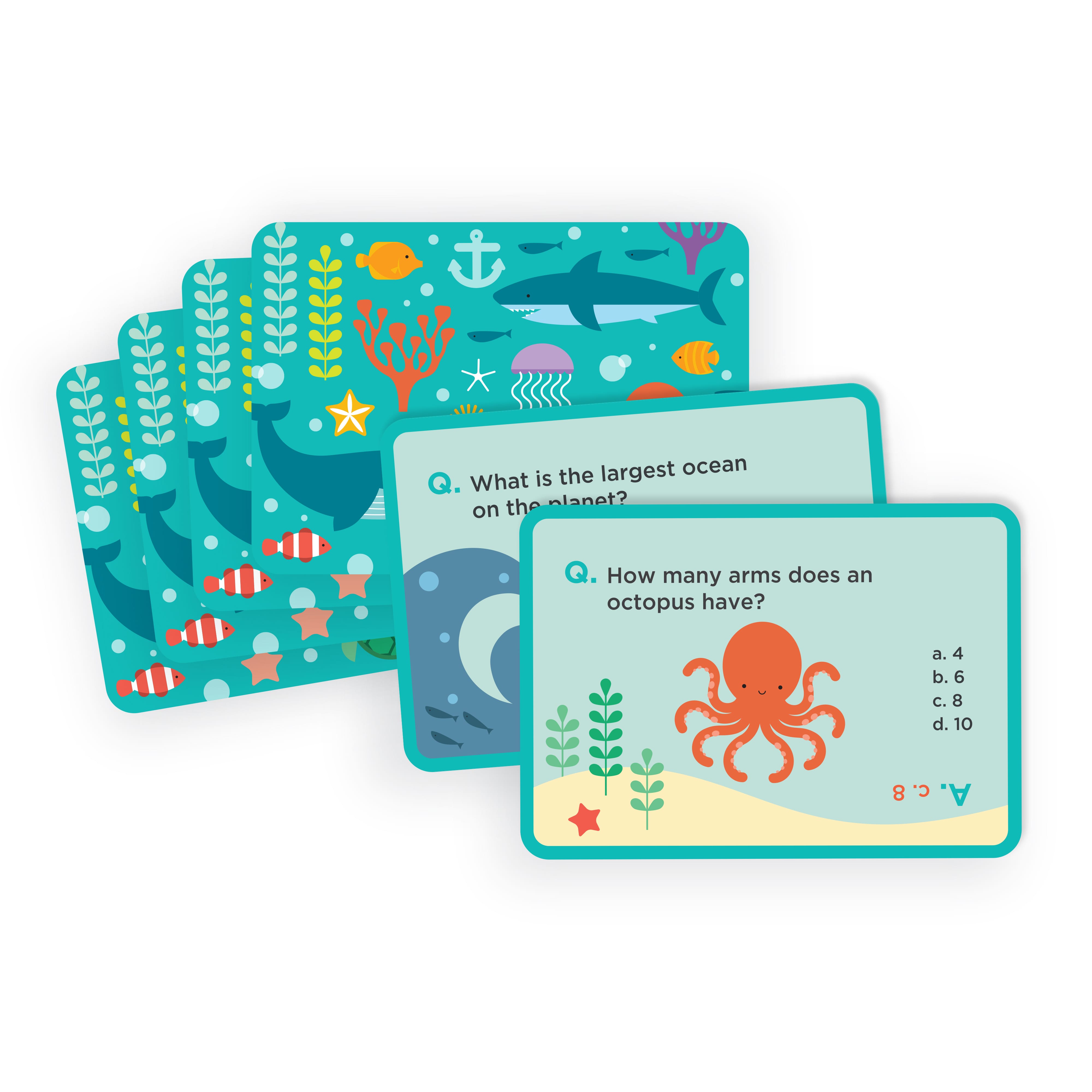 Ocean Trivia by Petit Collage is a set of illustrated cards featuring questions like 