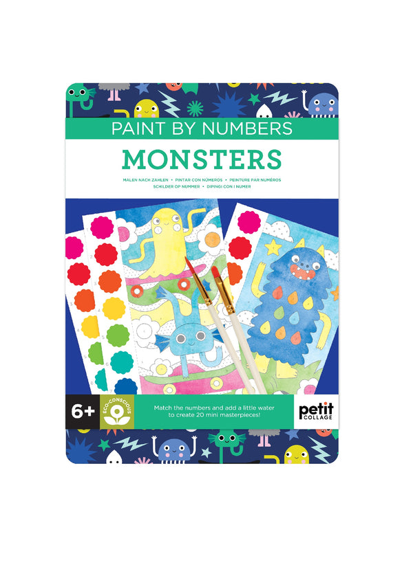 Petit Collage's Paint by Numbers: Monsters kit includes monster designs, paint colors, and brushes; perfect for kids ages 6 and up.