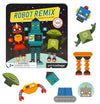 Introducing the Petit Collage Robot Remix Magnetic Play Set Tin—a colorful set for ages 3 and up featuring a variety of magnetic robot parts and completed robot figures, all neatly arranged around the tin box.
