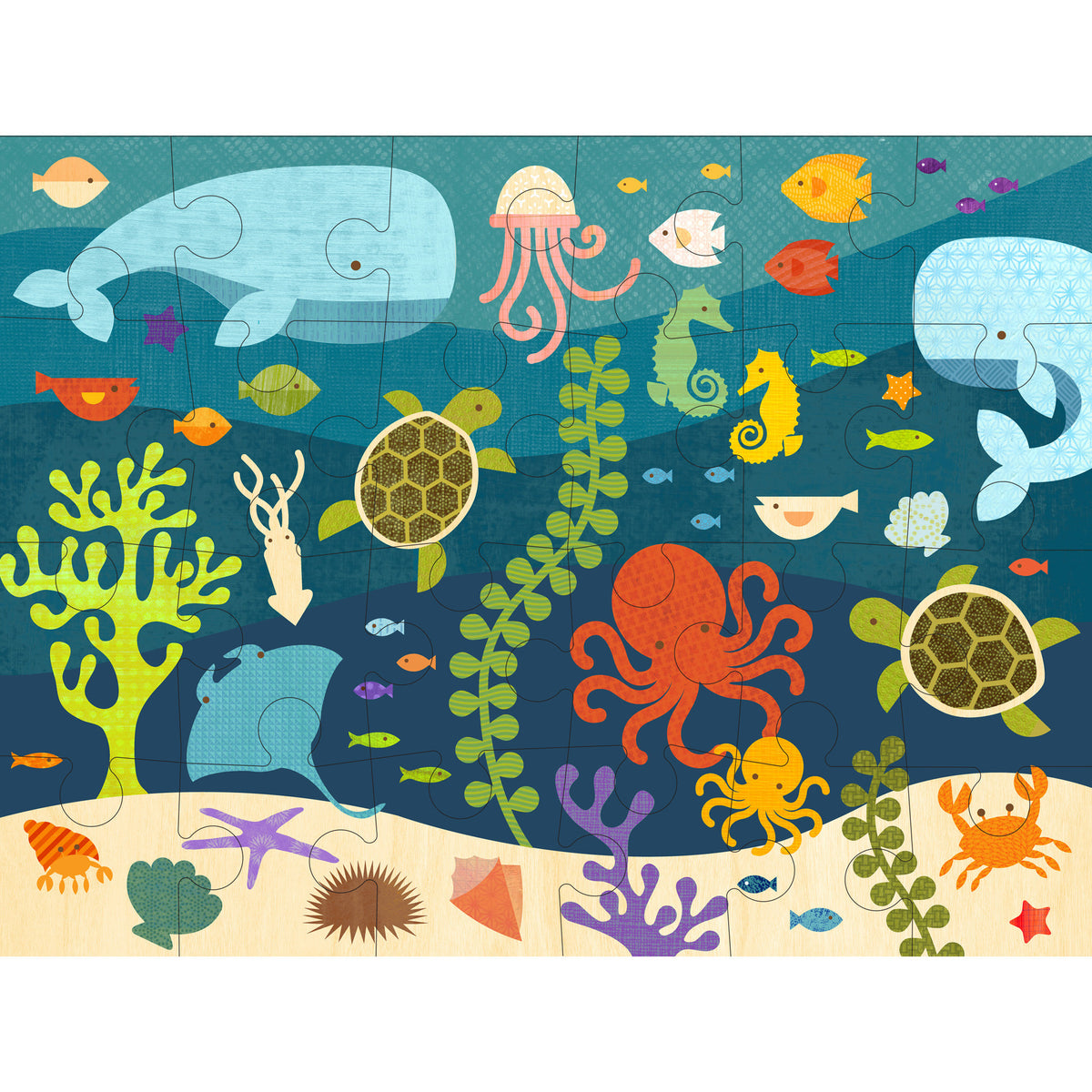 Puzzlove Ocean Animals Puzzle Da Pavimento 200 Pezzi Per Bambini 7+ - Maxi Formato 48x68 Cm Con Nomi Degli Animali Marini, Gioco Educativo